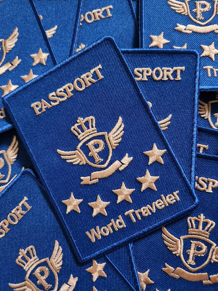 "World Traveler Passport" 1-pc, Iron-on Patch, 4"x2" for wholesale by Patch Party Club