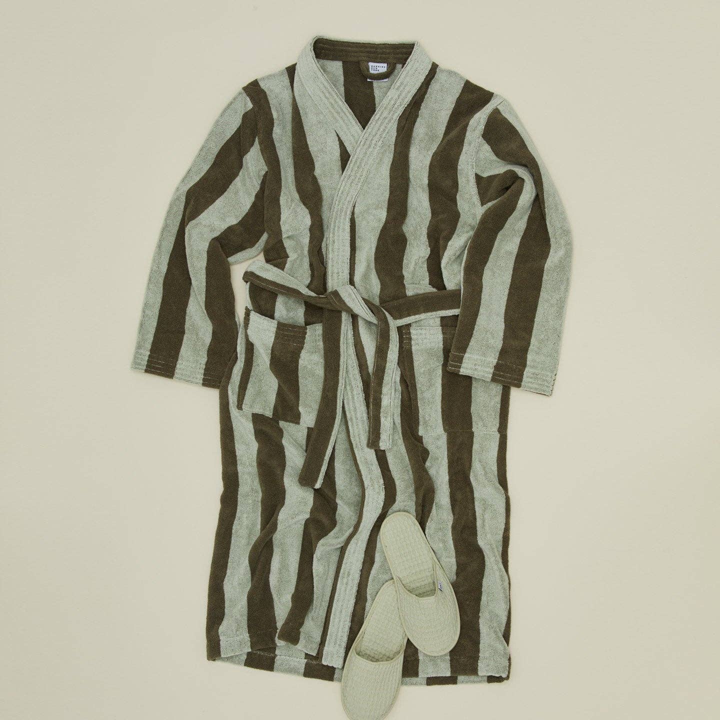 Hawkins New York - Wholesale Robe - Unisex - Simple Striped Terry Bathrobe- Olive/Sage4