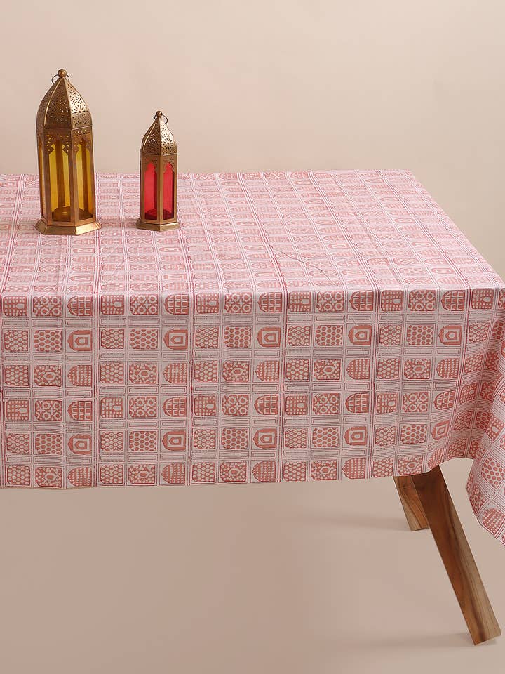 Geometric Print Brown Dining Tablecloth - Cotton Tabletop for wholesale by Artsy Home