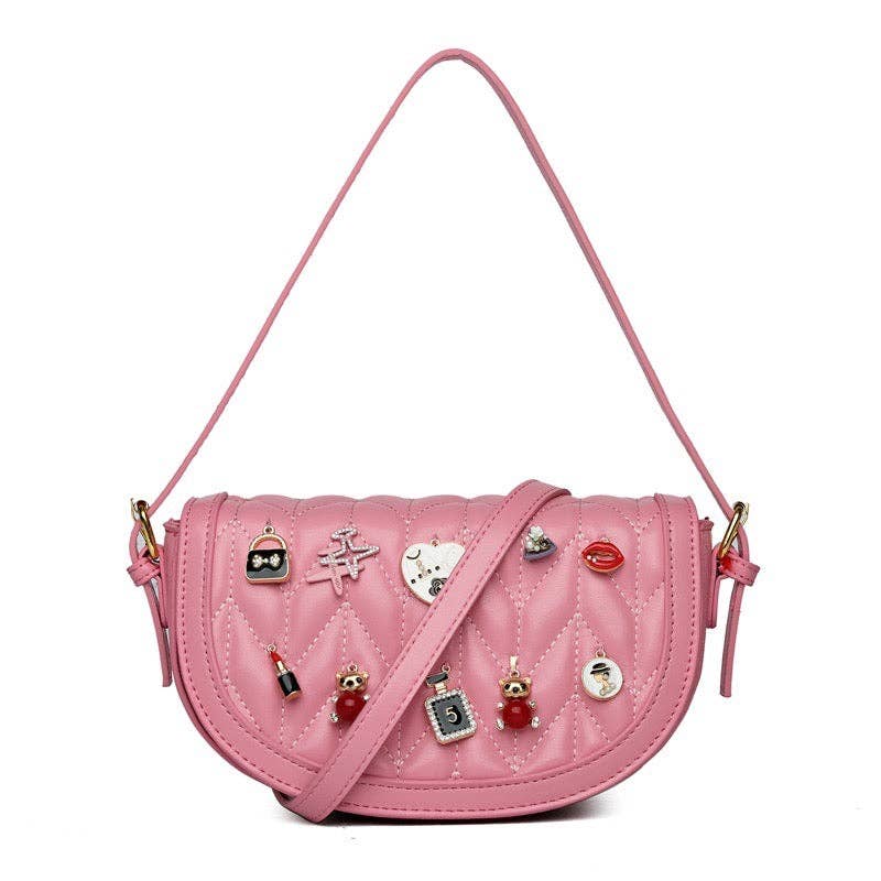 MB Fashion Wholesale - Wholesale Crossbody Bag - Women's - Every Fashion Charm Saddle Crossbody Bag – Quilted PU Leather with Cute Charms 27713