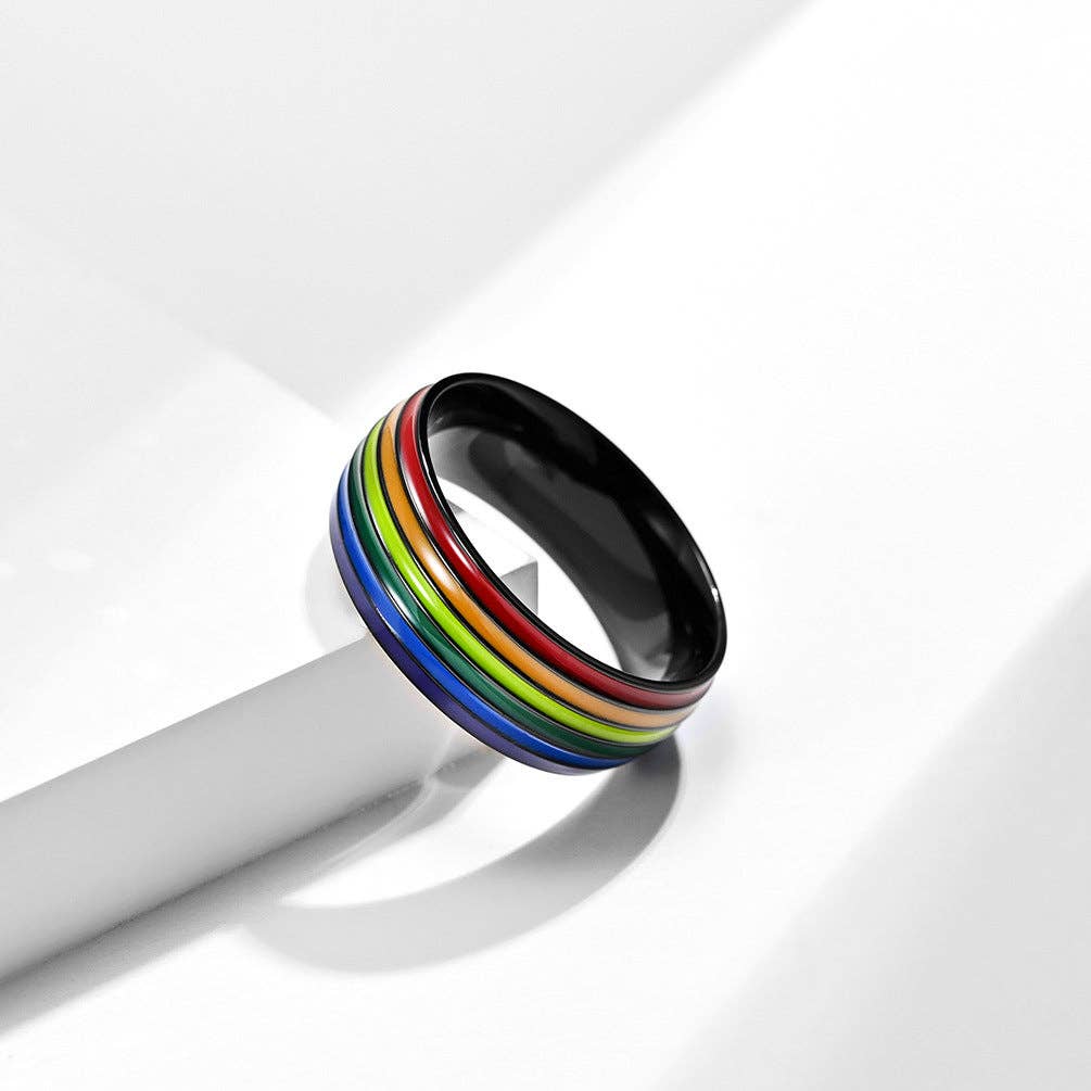 Perimade & Co. LLC - Wholesale Band/Stacked Ring - Rainbow LGBTQ Pride Stacked Band Ring in Stainless Steel7