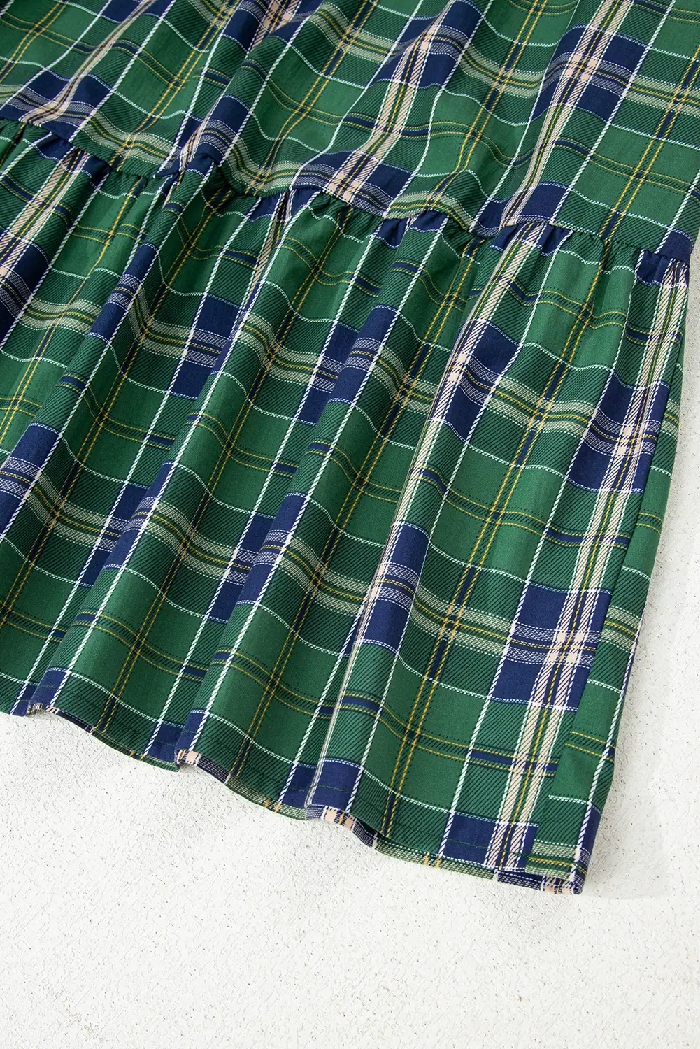 Green Casual Plaid Frill-Neck Long-Sleeve Mini Dress for wholesale on Faire5