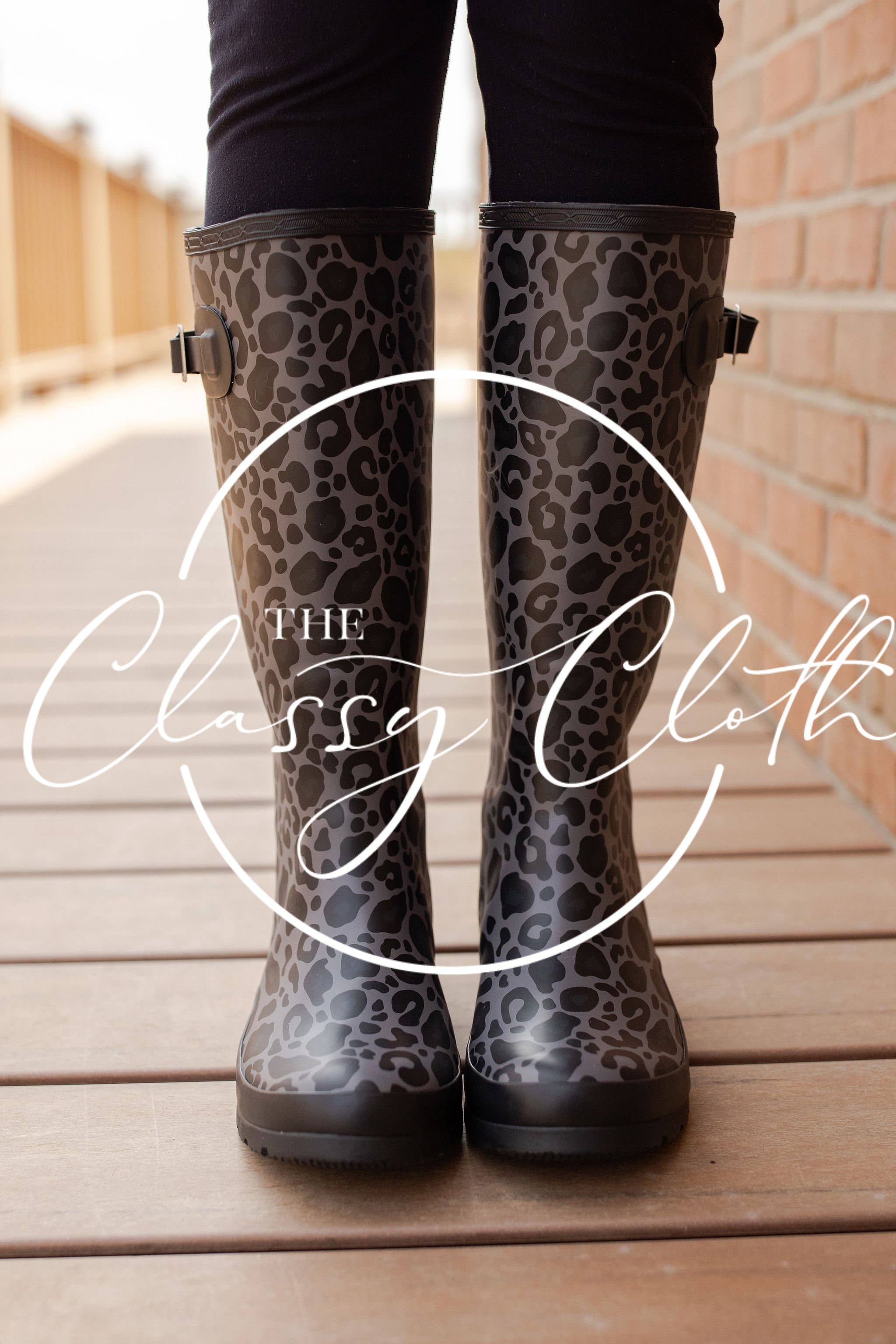 The Classy Cloth WS - Wholesale Rain Boots - Women's - Rachael Rainboot Tall Pack - Black Leopard RTS1