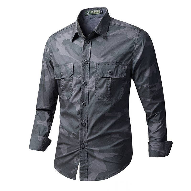 Ecovear - Wholesale Button Down Shirt - Men's - Outdoor Camo Cargo Lapel Long Sleeve Men Shirt0