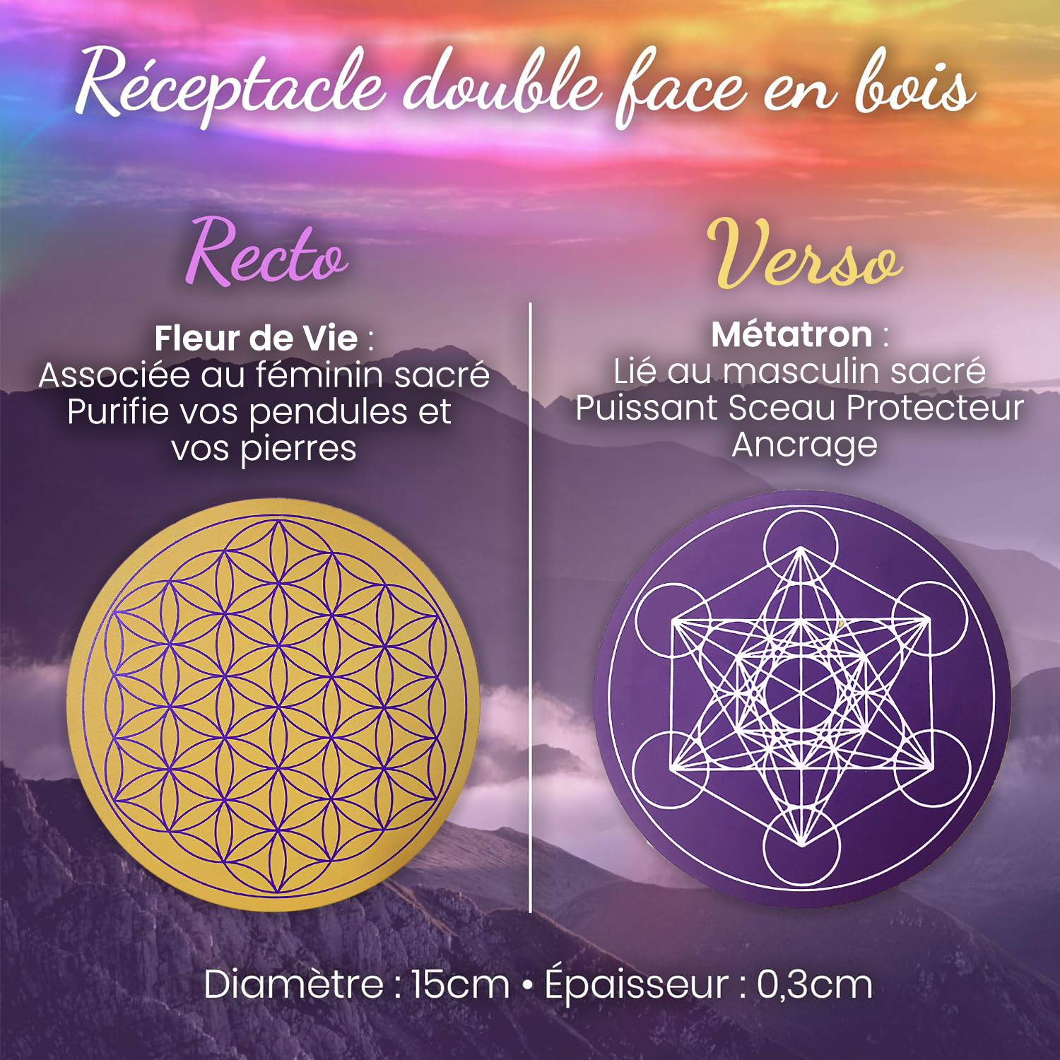 Vibratis - Wholesale Meditation Supplies - Wooden flower of life + metatron cube on the back1