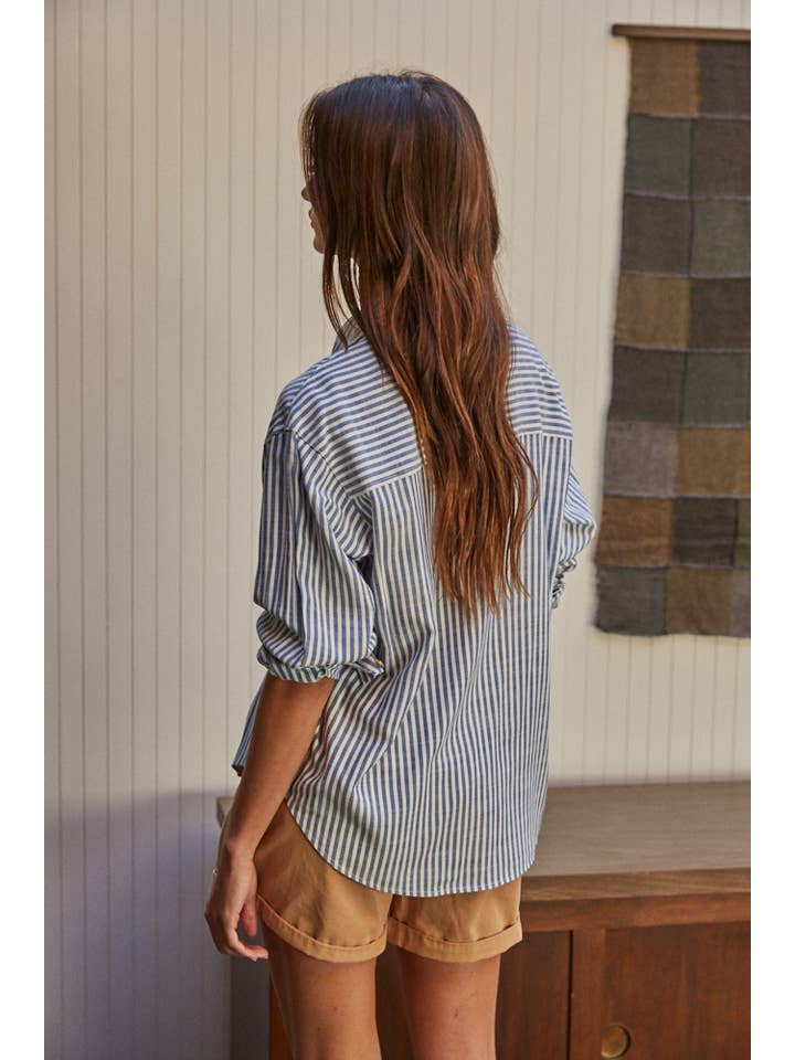 By Together - Wholesale Button Down Shirt - Women's - L5611 | Woven Cotton Collar Neck Button Front Long Sleeve
