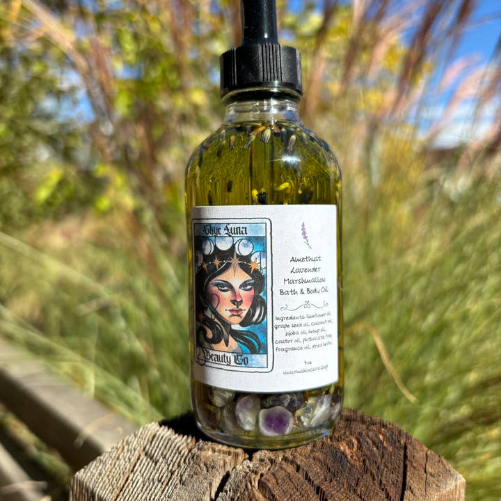 Amethyst Lavender Marshmallow Body Oil for wholesale by Skye Luna Beauty