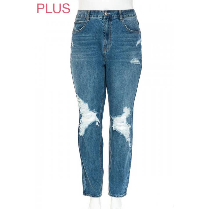 PLUS COTTON ELASTIC BACK RIGID BAGGY STRAIGHT JEAN for wholesale by Timeless