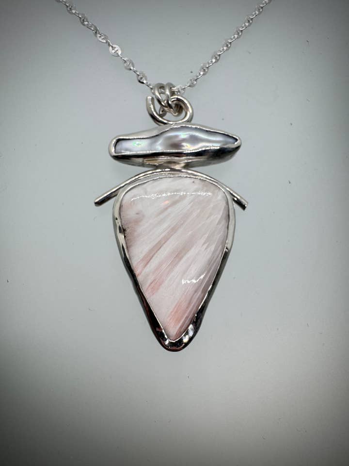 Sterling Scolesite and Pearl Necklace for wholesale by Morgan McGeehan Designs