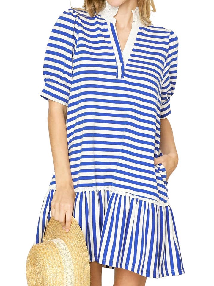 Stripe Ruffle Mini Dress for wholesale by Vanilla Monkey