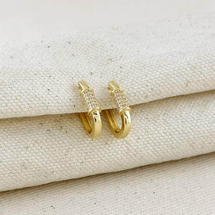 GoldFi - Wholesale Hoop Earrings - 18k Gold Filled CZ Detail Carabiner Hoop Earrings