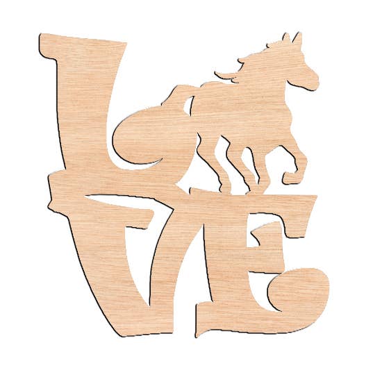 Love with Horse - Raw Wood Cutout for wholesale by Ortmann Woodcraft