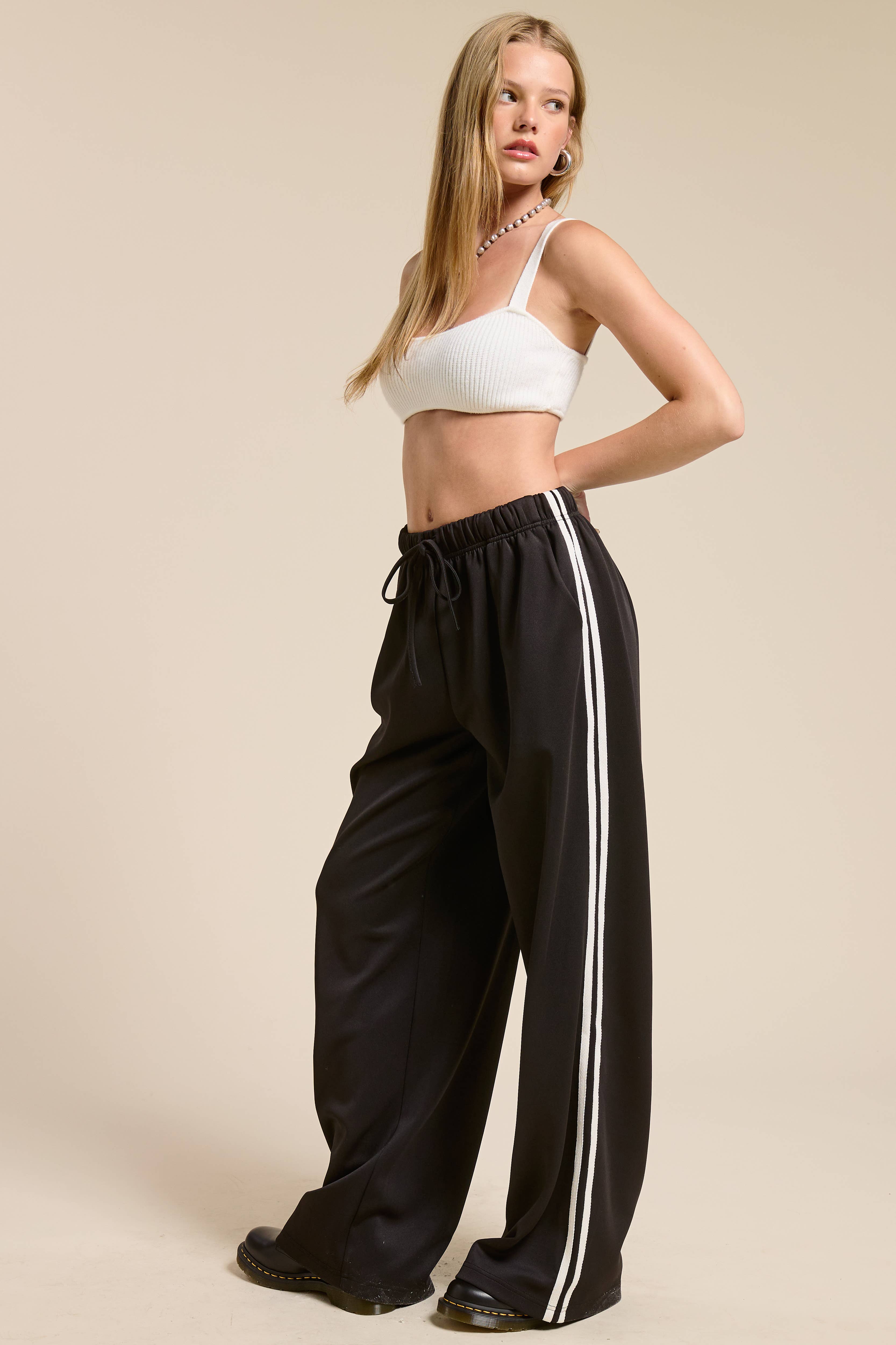 Mimosa - Wholesale Pants - Women's - Wide Leg Track Pants with Side Stripes5