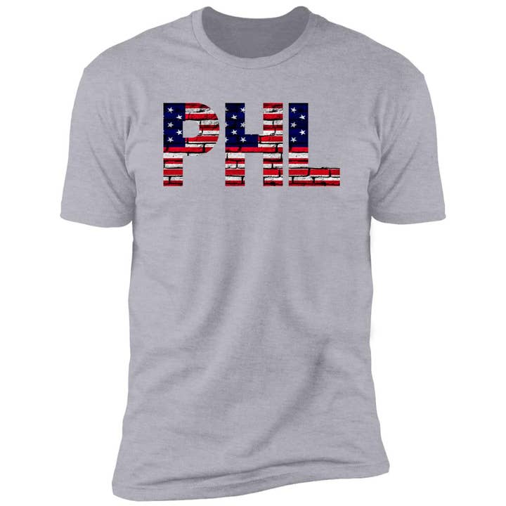 Bricky Font Premium-Unisex-T-Shirt mit US-Flagge von Philadelphia für den Großhandel von VivaCity Gear