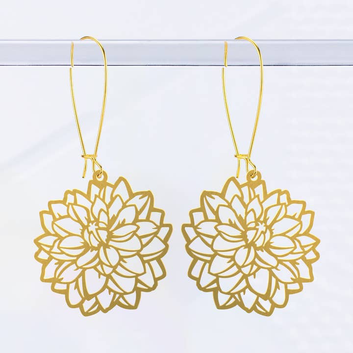 Dahlia Flower Earrings for wholesale by A Tea Leaf Jewelry