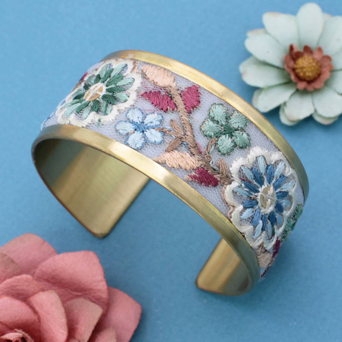 ZAD - Wholesale Cuff Bracelet - Pastel Flowers Embroidered Cuff Bracelet2
