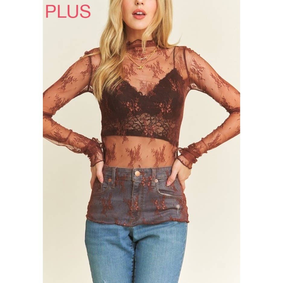 Coloring You – wholesale Blouse – Women’s – 9602X PLUS SIZE MESH LACE HIGH NECK LONG SLEEVE FITTED TOP3