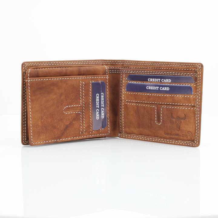 Leather Impressions Inc - Wholesale Wallet - Men's - American Bison Oil Pull Up Top Flap Bifold 157298
