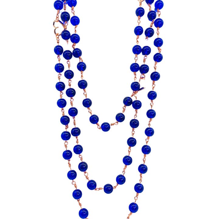 Azule Blue Glass Wire Wrapped Triple Necklace for wholesale by Rejected Hearts Club