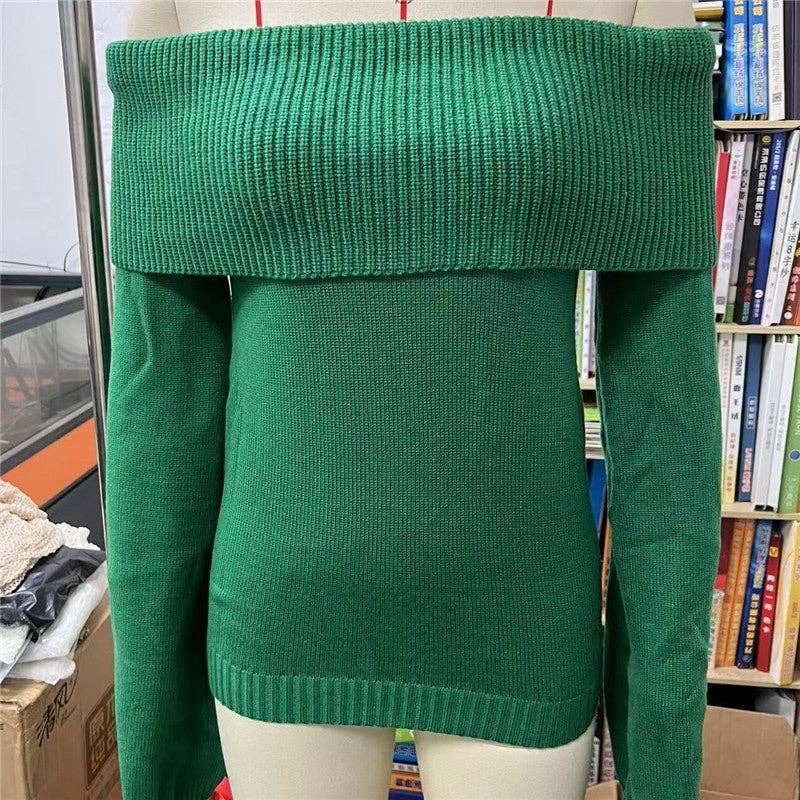 kycozy - Wholesale Knit Sweater - Women's - Offshoulder Solid Slimfit Longsleeve Sweater4