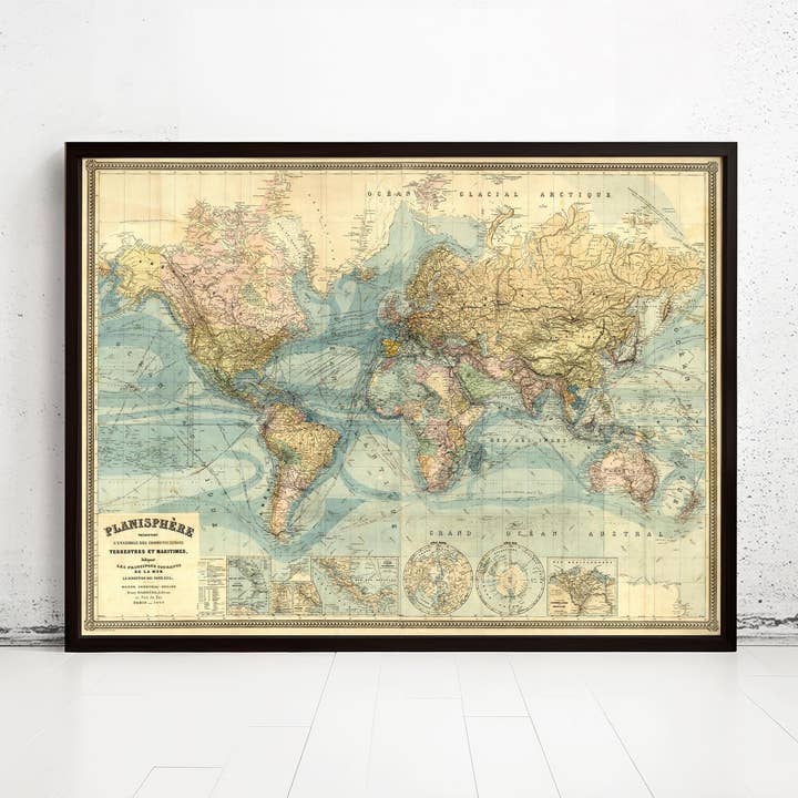 Atlas of the Old World Map 1904 French edition Wall Map World | World Map Gift World Map Print | Vintage World Map | World Map Wall Art for wholesale by OldCityPrints - Old Maps and Posters