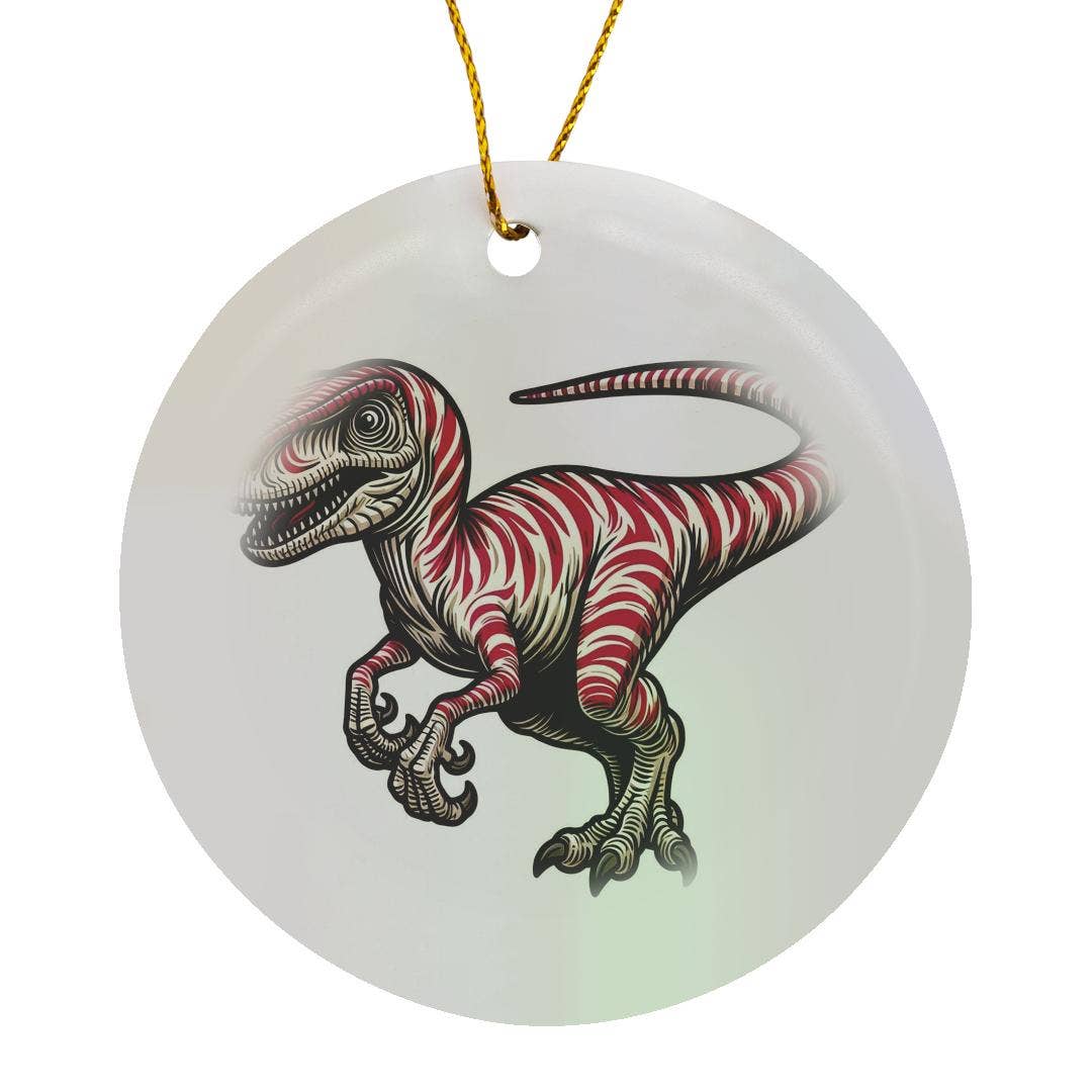 3dRose - Wholesale Ornament - 3dRose, Image Of A Pink Striped Velociraptor, Ornament0