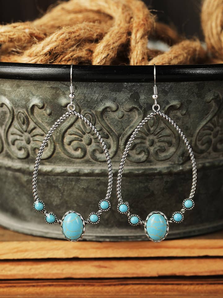 LDC Western Turquoise Water Drop Hook Earrings for wholesale by Little Daisy Closet