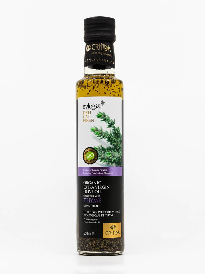 Organic extra virgin olive oil with thyme 250ml for wholesale by Helene Delices Grecs
