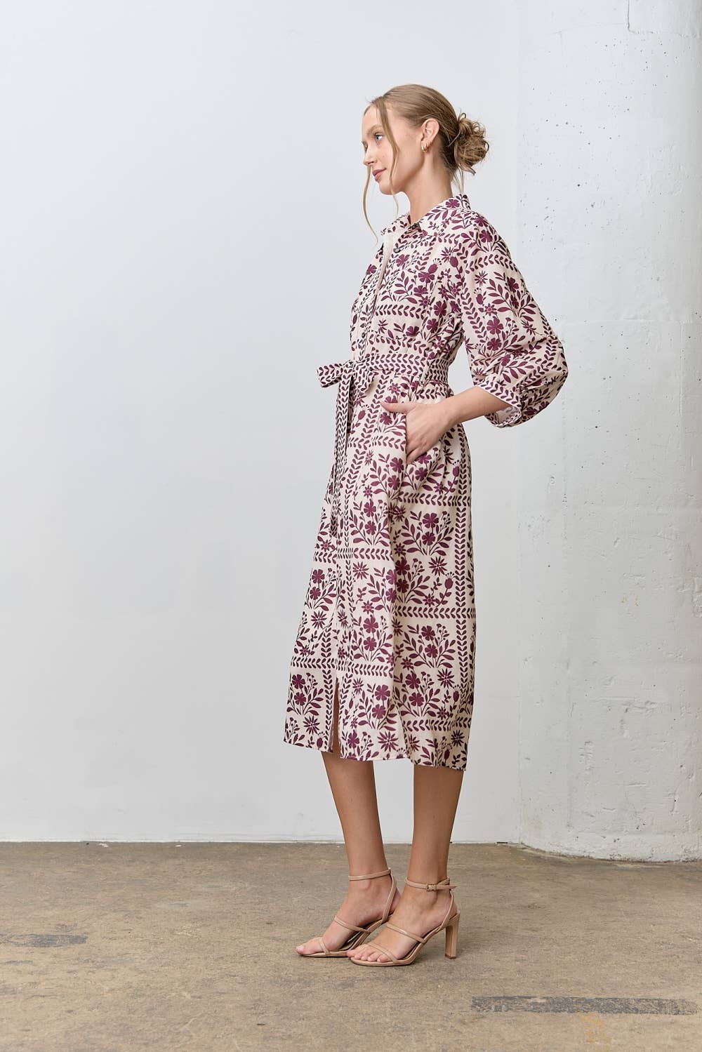 Polagram by Wellmade USA - Wholesale Dress - Women's - BORDER FLORAL PRINT SHIRT DRESS5