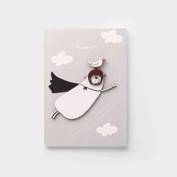 PESKOVOI - Vente Carte de vœux classique - Carte d'Ours Romantique Drôle – Amour de Super-héros en Bois 3D Fait Main1