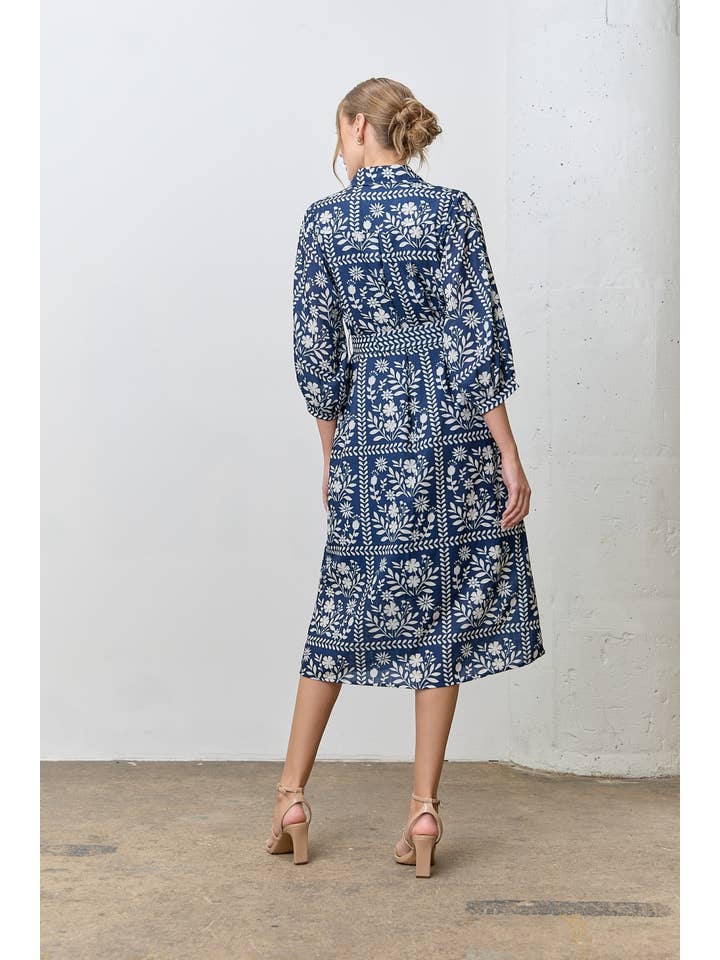 Polagram by Wellmade USA - Wholesale Dress - Women's - BORDER FLORAL PRINT SHIRT DRESS9