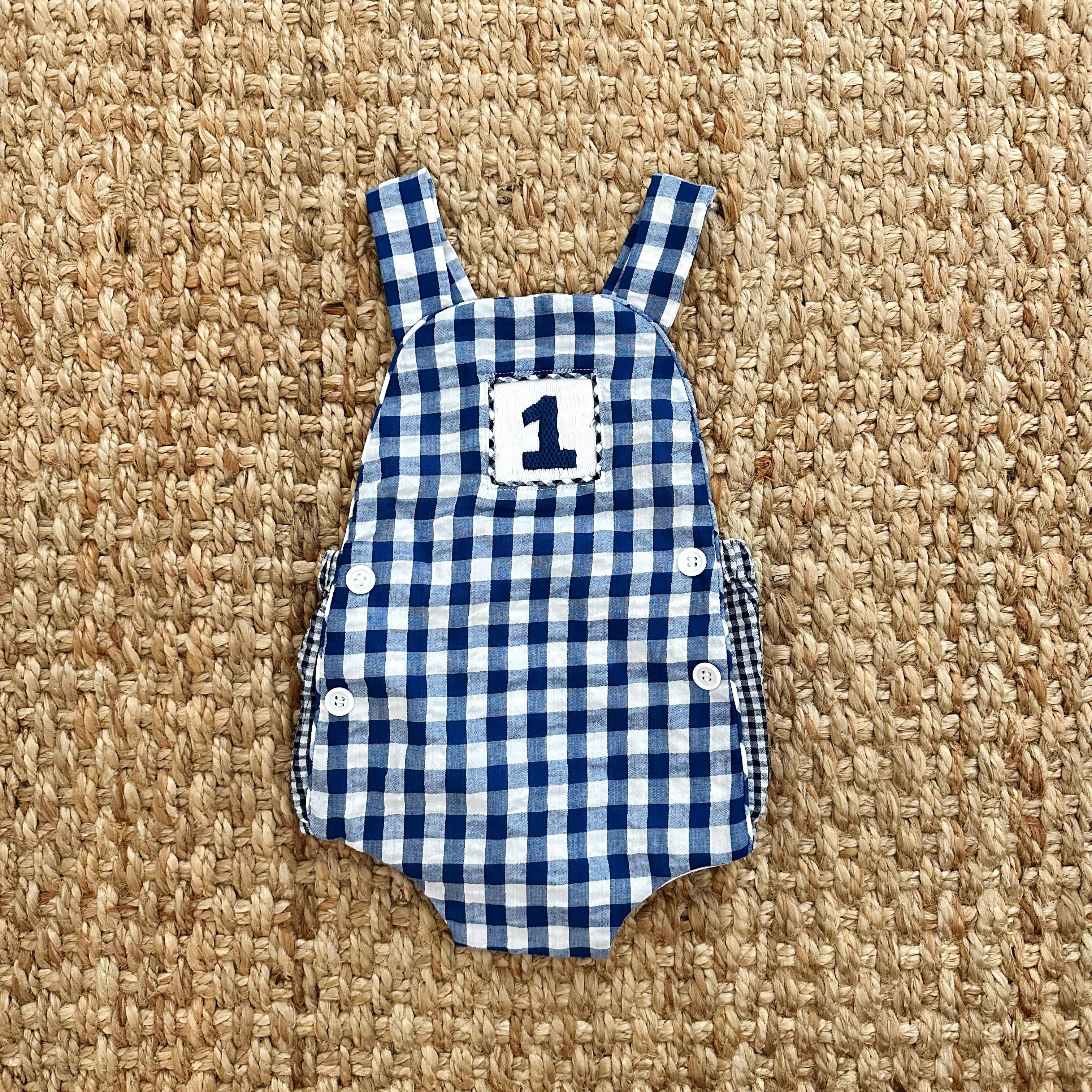 Seven Lantern Lane - Wholesale Bodysuit (Non-Footed) - Baby - Navy Blue Smocked First Birthday Sunsuit5