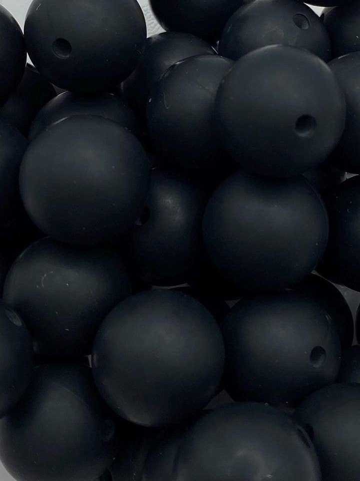 25 Black Solid Round Silicone Beads - 15mm for wholesale by ASAP Craft Supplies