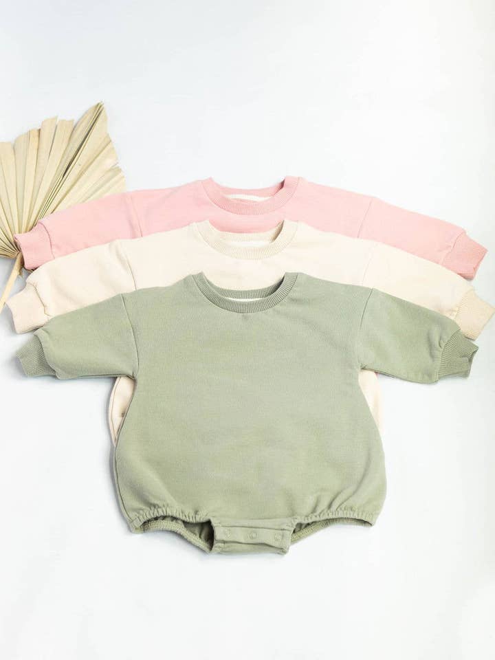 Oversized Sweatshirt Bubble Romper for wholesale by Little Organic Co
