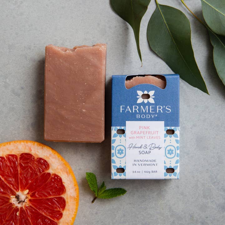 Farmer's Body - Wholesale Bar Soap - Pink Grapefruit with Mint Leaves Bar Soap