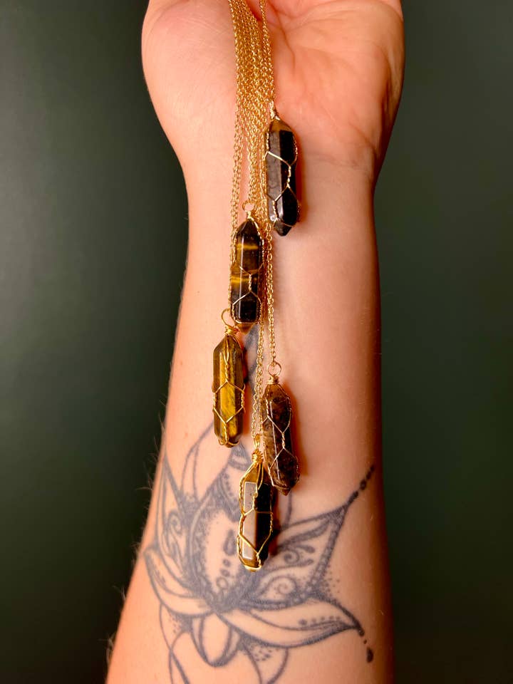 Tiger's Eye Crystal Point Necklace for wholesale by Graced Jewelry