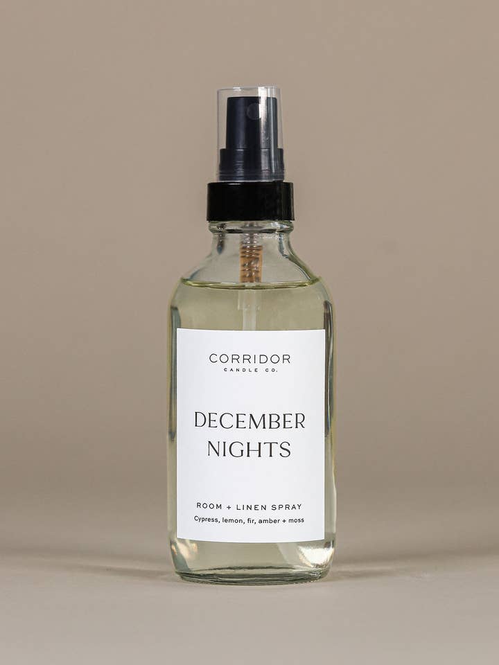 December Nights Room + Linen Spray for wholesale by Corridor Candle Co.