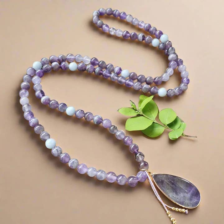 Harmony Mala – Engroshandel Perlehalskæde – Amethyst Mala perlehalskæde med vedhæng - ro og chakra balance4