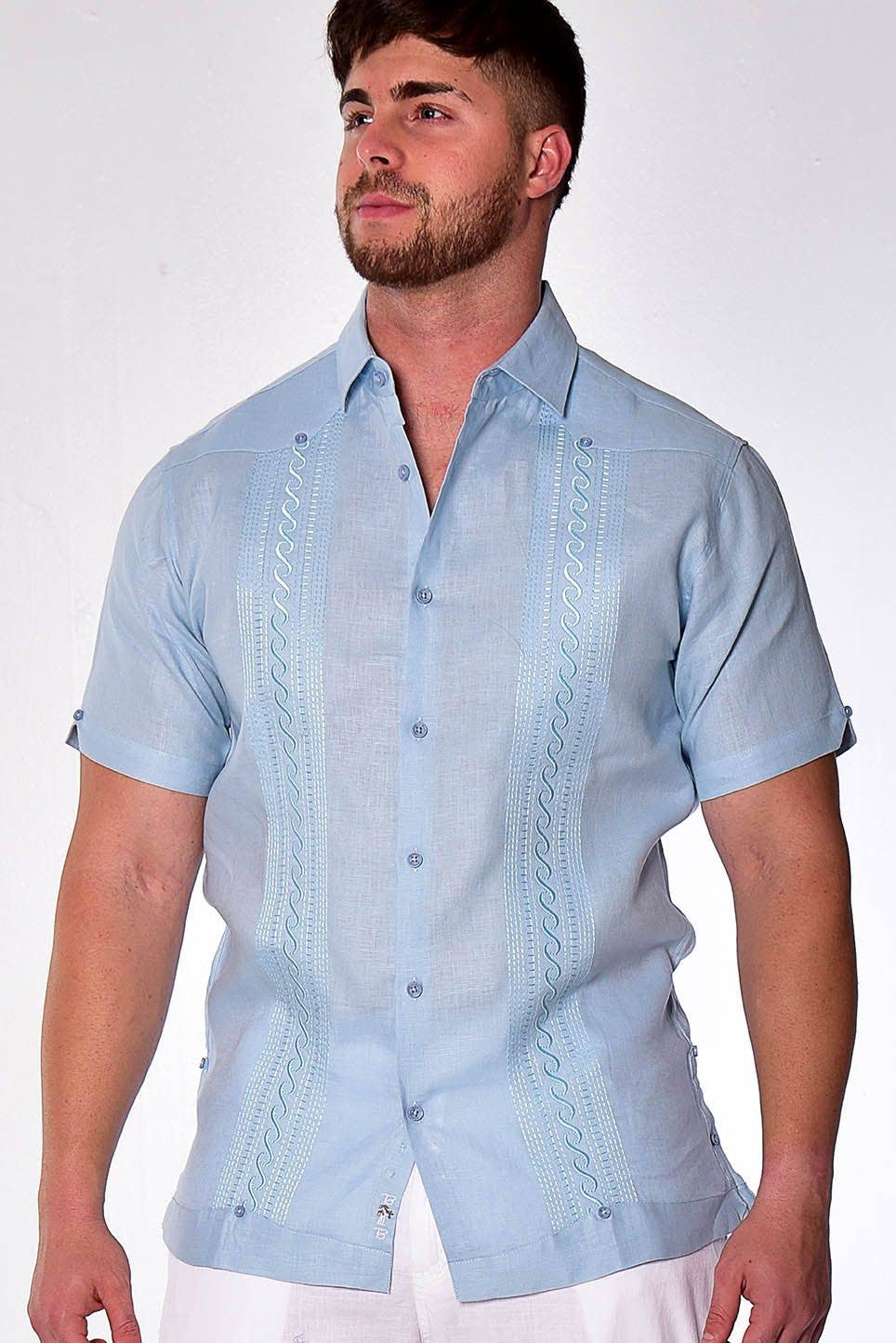 Azucar & Bohio - Wholesale Button Down Shirt - Men's - Men's Linen Guayabera Fancy Embroidered Panel0