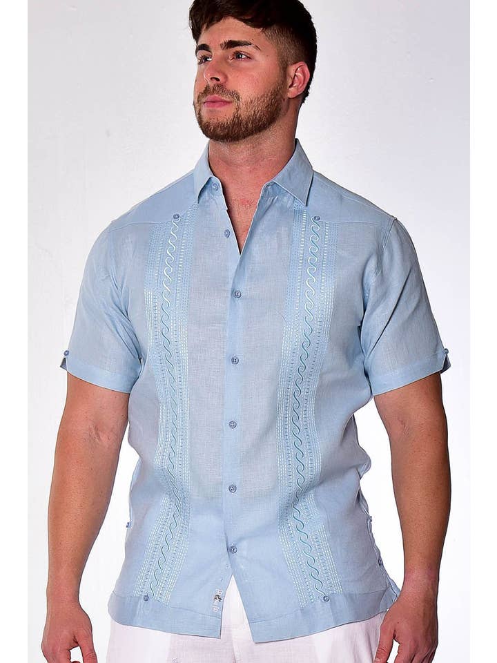 Azucar & Bohio - Venta al por mayor Camisa con botones - Hombre - Guayabera de lino para hombre con paneles bordados elegantes