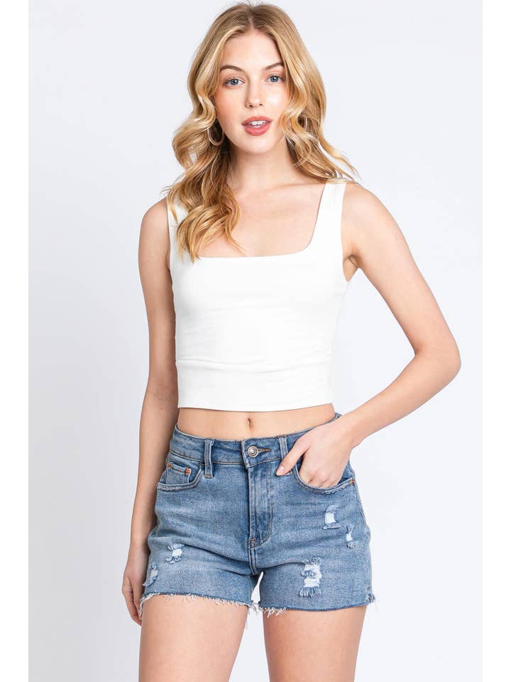 Final Touch - Wholesale Knit Top - Women's - Square Neck Fitted Crop Top - T168593