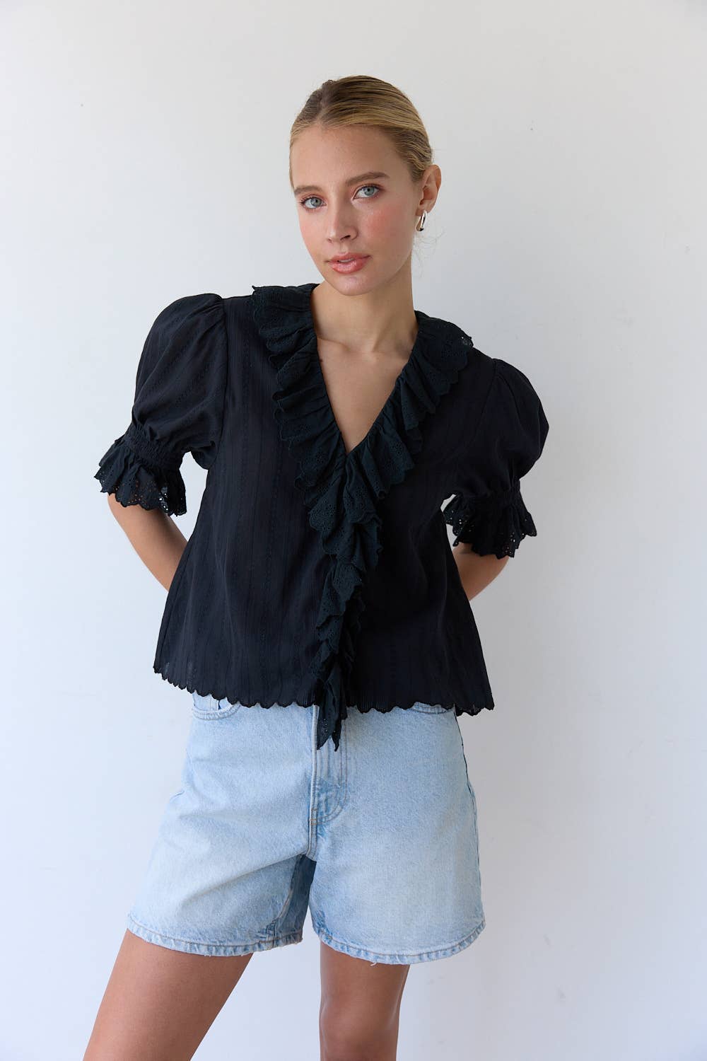 RAISONNEL - Wholesale Blouse - Women's - V-Neck Ruffle Blouse - RT10176