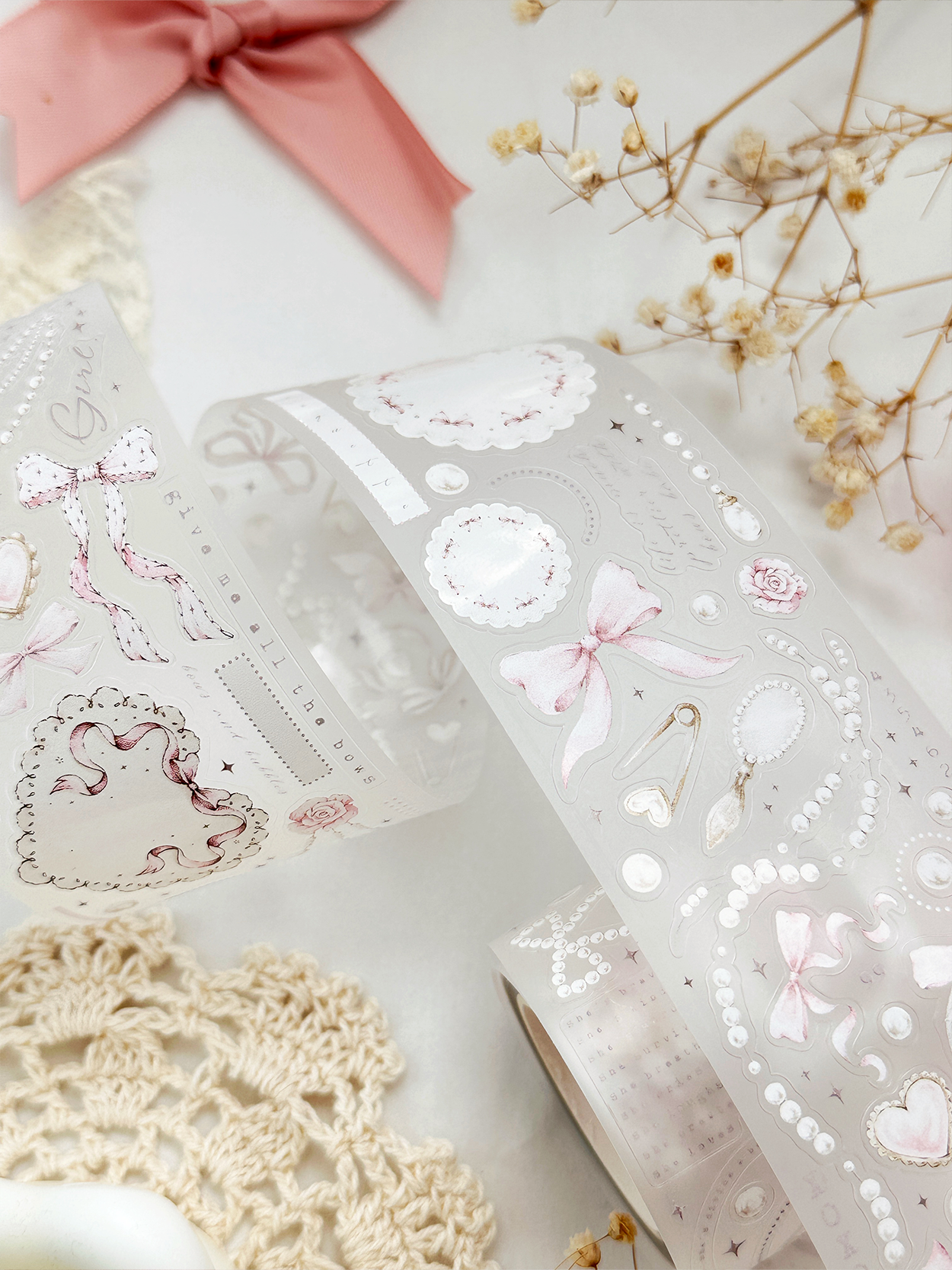 leelajournals - Wholesale Washi Tape - bows & pearls pet tape (pre-cut)9