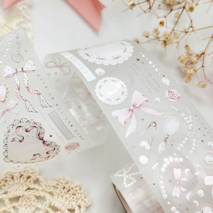 leelajournals - Wholesale Washi Tape - bows & pearls pet tape (pre-cut)9