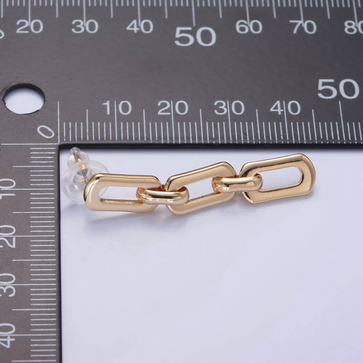 Aim Eternal - Wholesale Dangle Earrings - 18K Gold Plated Shiny Paper Clip Link Chain Post Dangle Drop Earrings NEW Modern Trendy V-390
