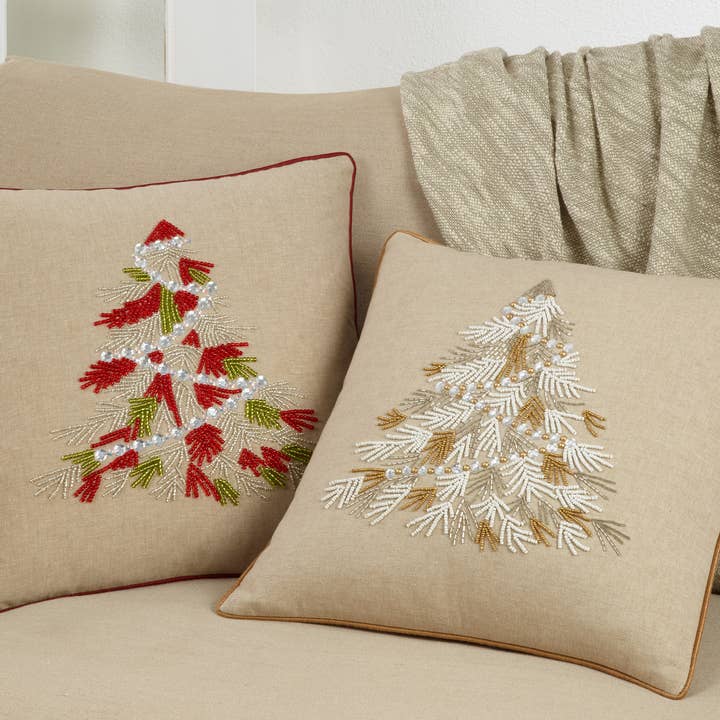 Cojín con diseño de árbol de Navidad con cuentas para venta al por mayor de Saro Lifestyle