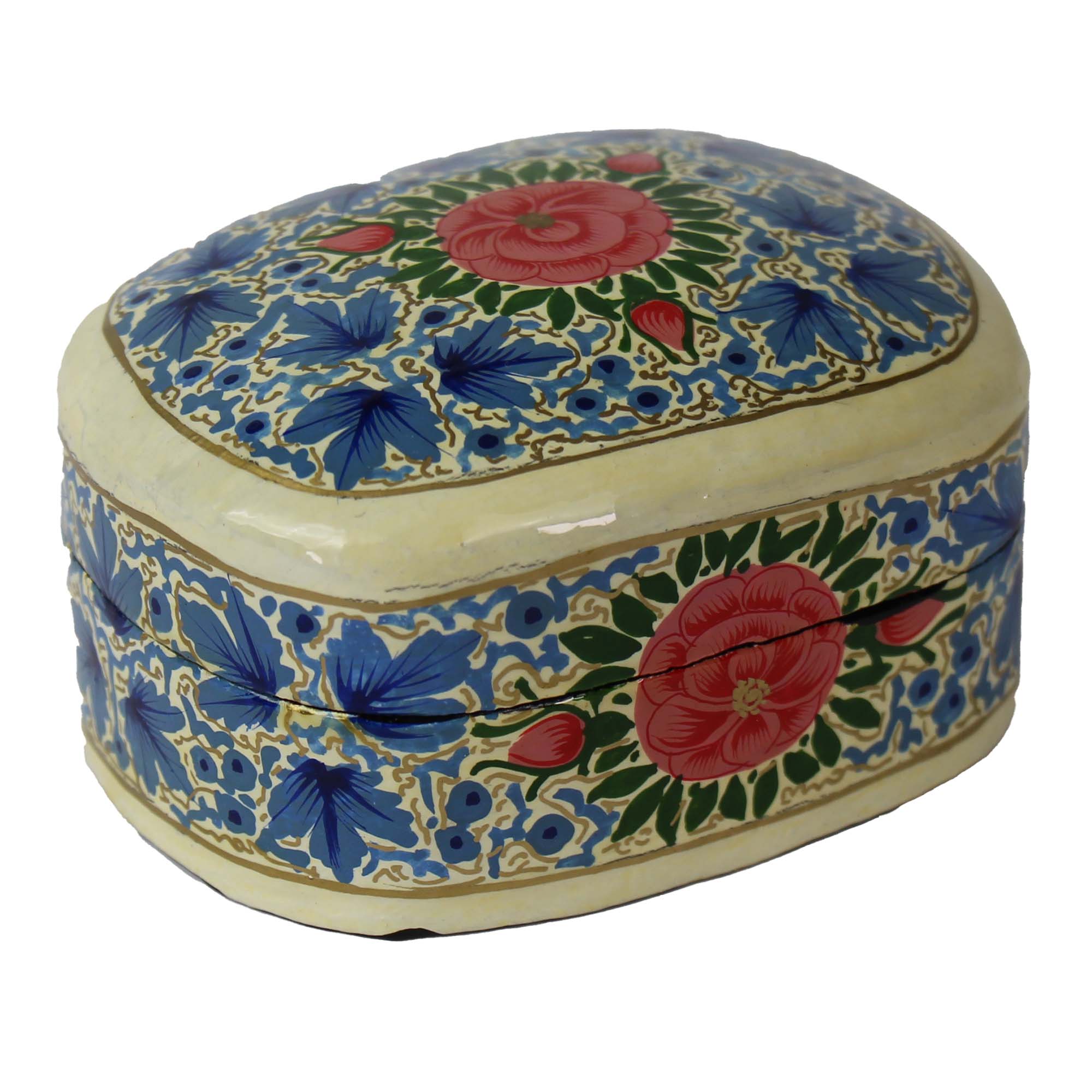 Global Crafts – wholesale Prydnadslåda – Handmålad kashmirisk träask, blå med pion3