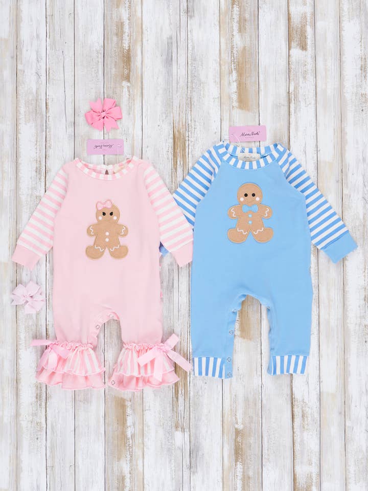 Marie Nicole Clothing - Wholesale Sleepwear Set - Kids - Christmas Gingerbread Romper Pajamas - Pink4