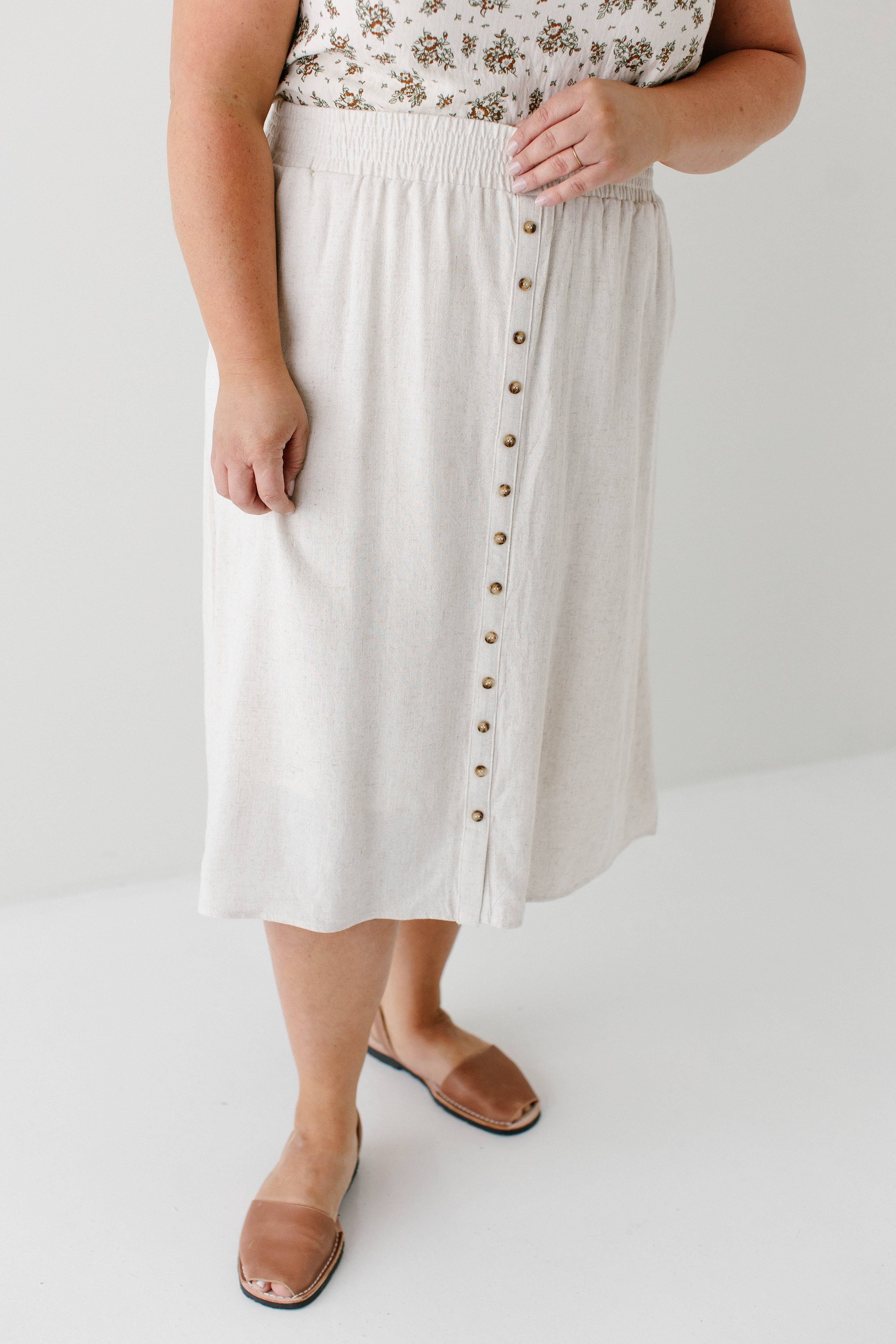 Naturel Jupe midi à boutons 'Greta' VENTE FINALE en vente sur Faire0