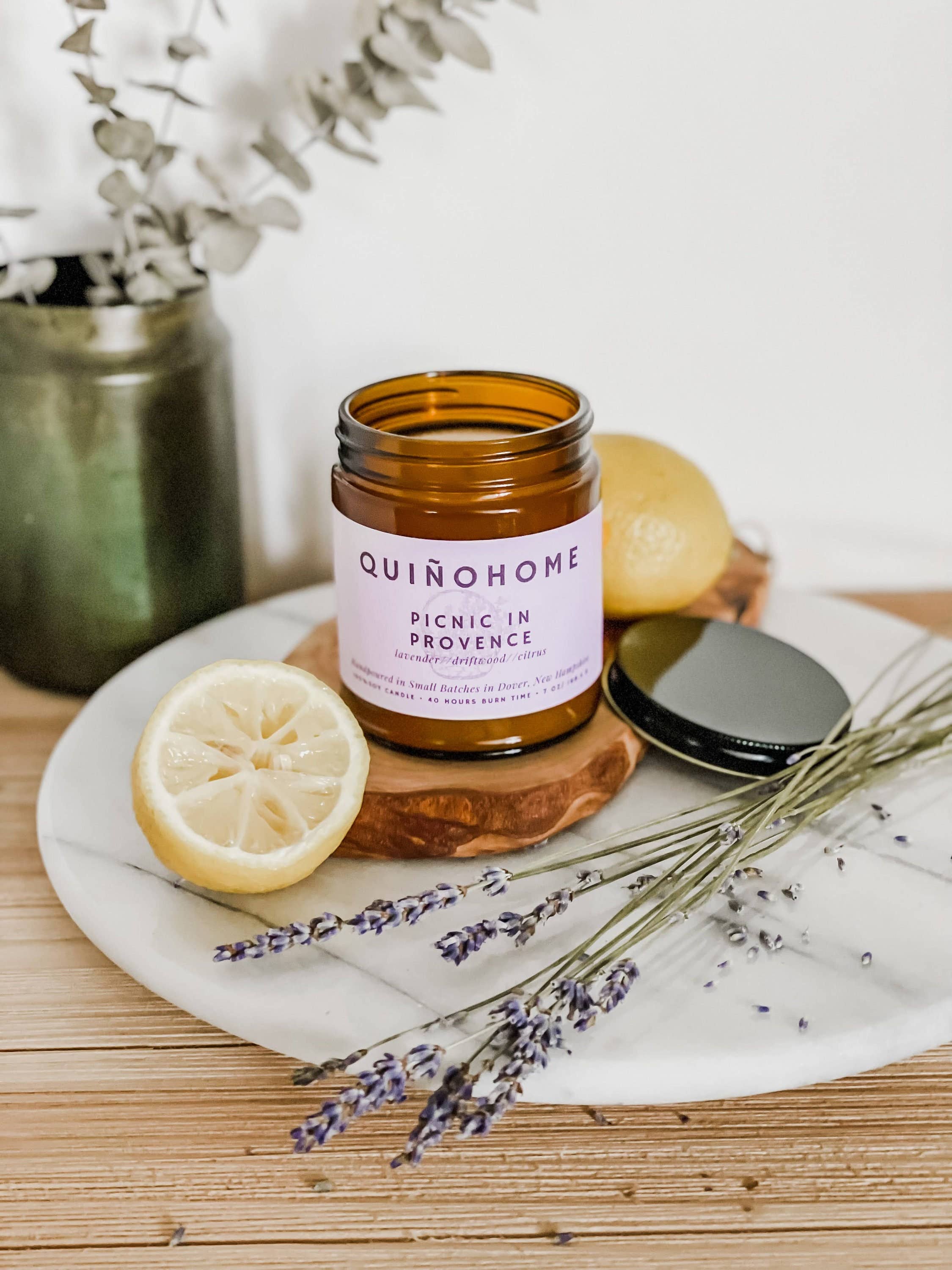 quiñohome - Wholesale Jar/Filled Candle - Picnic In Provence 7oz Soy Candle Amber Jar// Lavender, Driftwood, Citrus// Hand Poured Soy Wax// Lavender Candle// Non Toxic Candle3